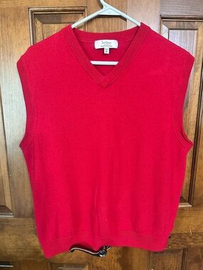 Turnbury Bright Red Men’s V-Neck Sweater Vest Extra Fine Merino Wool Size XL